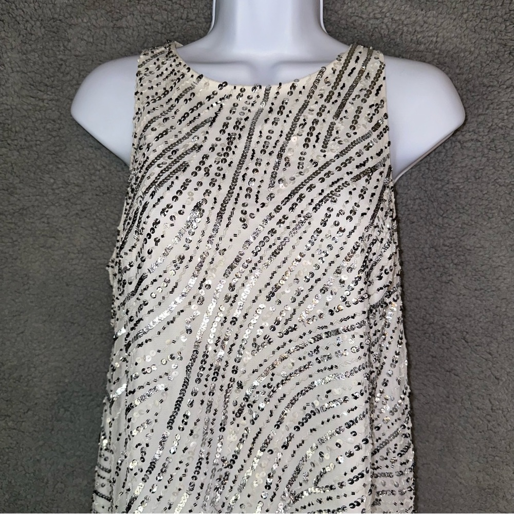 NWT ADRIANNA PAPELL Beaded Sequined Trapeze Mesh Shift Dress - Picture 4 of 11